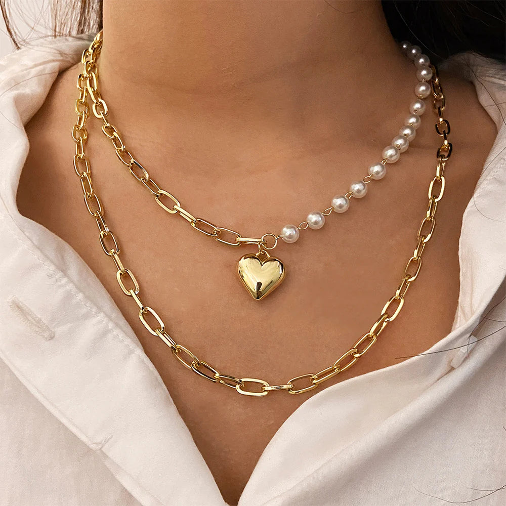 Layered Luxe Pearl Heart Necklace